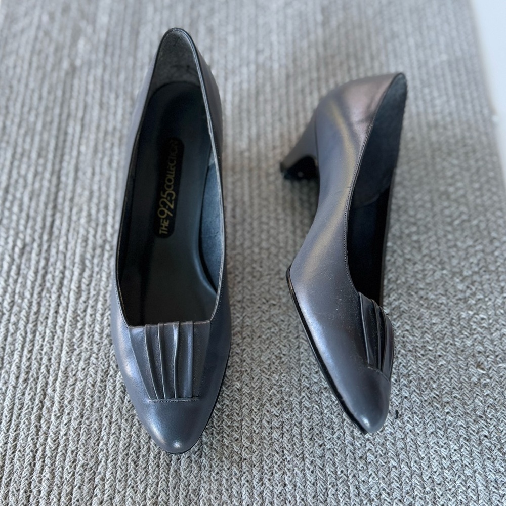 Vintage 80s 90s 9 2 5 Collection Gray Pleated Kitten Heels Pumps Sz 8 N